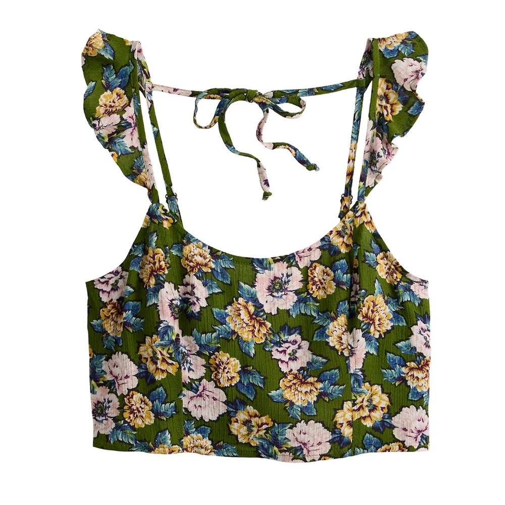 Live To Be Spoiled Back-Tie Cropped Floral Top